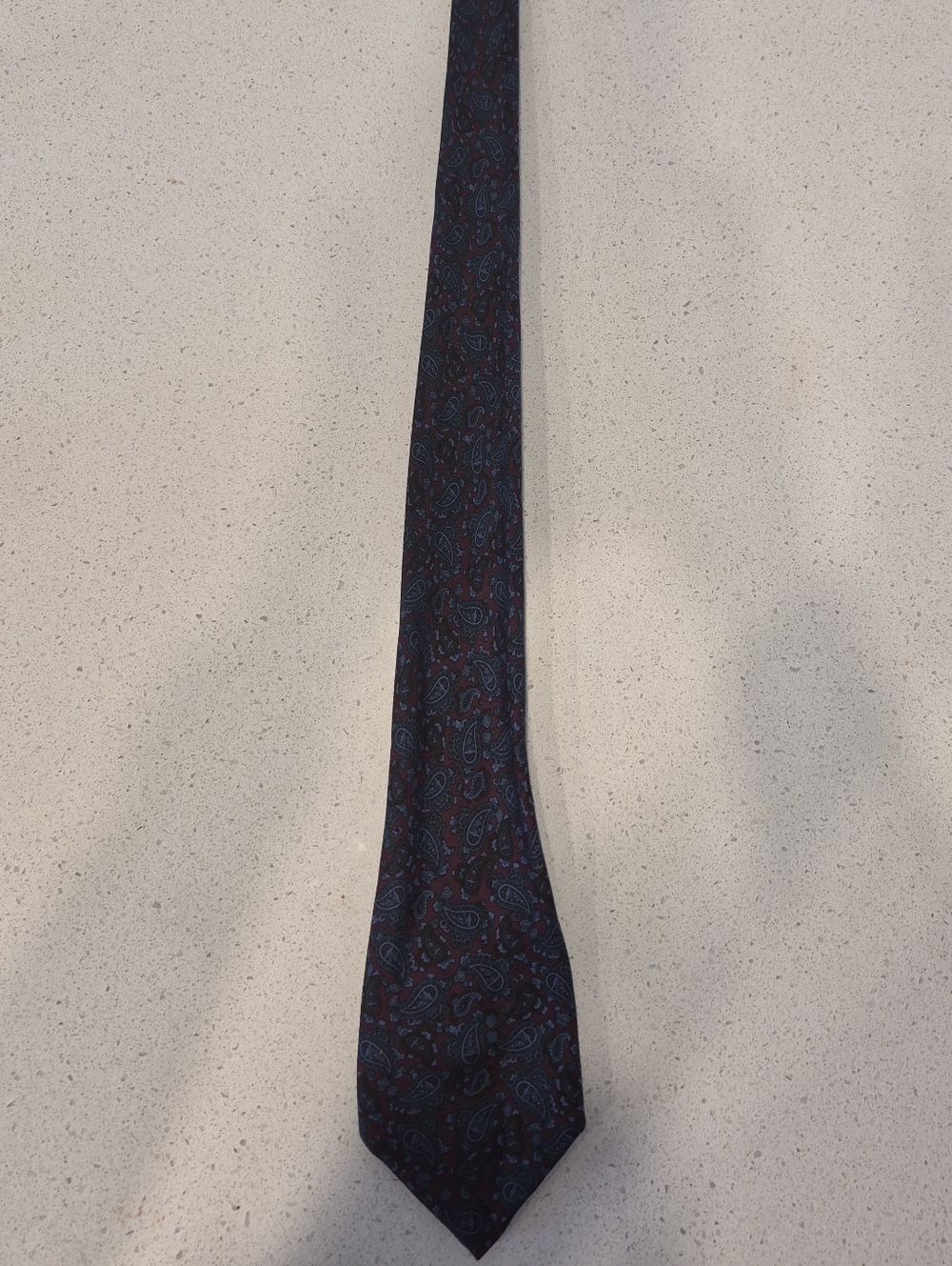 Men's Paisley Silk Tie in Dark Blue and Burgundy
